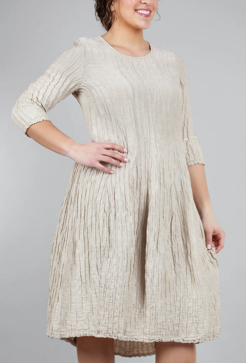 Flash Sale Evie Lou 3/4-Sleeve Crinkle Dress, Parchment