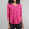 Fashion Evie Lou 3/4-Sleeve Shirttail V Tee, Berry