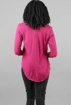 Fashion Evie Lou 3/4-Sleeve Shirttail V Tee, Berry