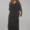Sale Evie Lou Sleeved Tattered-Tiers Dress, Black