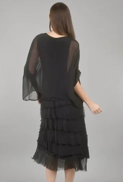 Sale Evie Lou Sleeved Tattered-Tiers Dress, Black