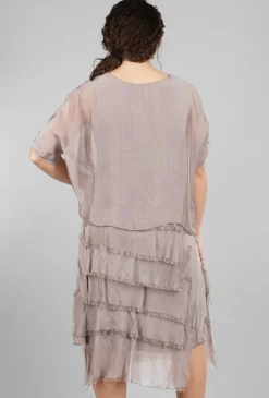 Store Evie Lou Sleeved Tattered-Tiers Dress, Taupe