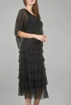 Sale Evie Lou Sleeved Tattered-Tiers Dress, Black