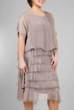 Store Evie Lou Sleeved Tattered-Tiers Dress, Taupe