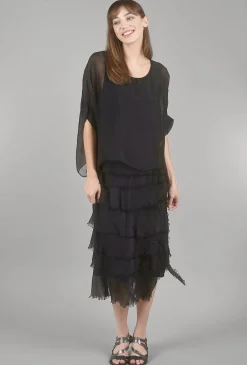 Sale Evie Lou Sleeved Tattered-Tiers Dress, Black