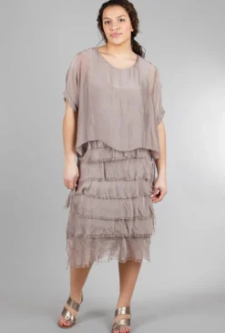 Store Evie Lou Sleeved Tattered-Tiers Dress, Taupe