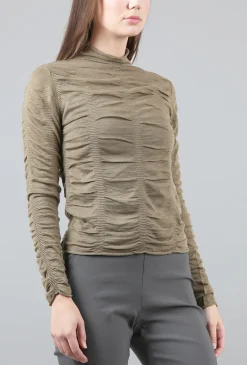 Cheap Evie Lou Slim Ruched Mock Pullover, Olive