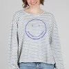 Clearance Evie Lou Smiley Stripe Sweatshirt, Ivory/Denim