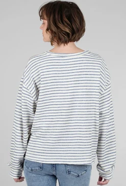 Clearance Evie Lou Smiley Stripe Sweatshirt, Ivory/Denim