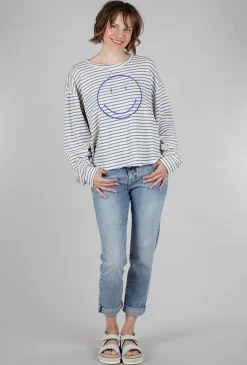 Clearance Evie Lou Smiley Stripe Sweatshirt, Ivory/Denim