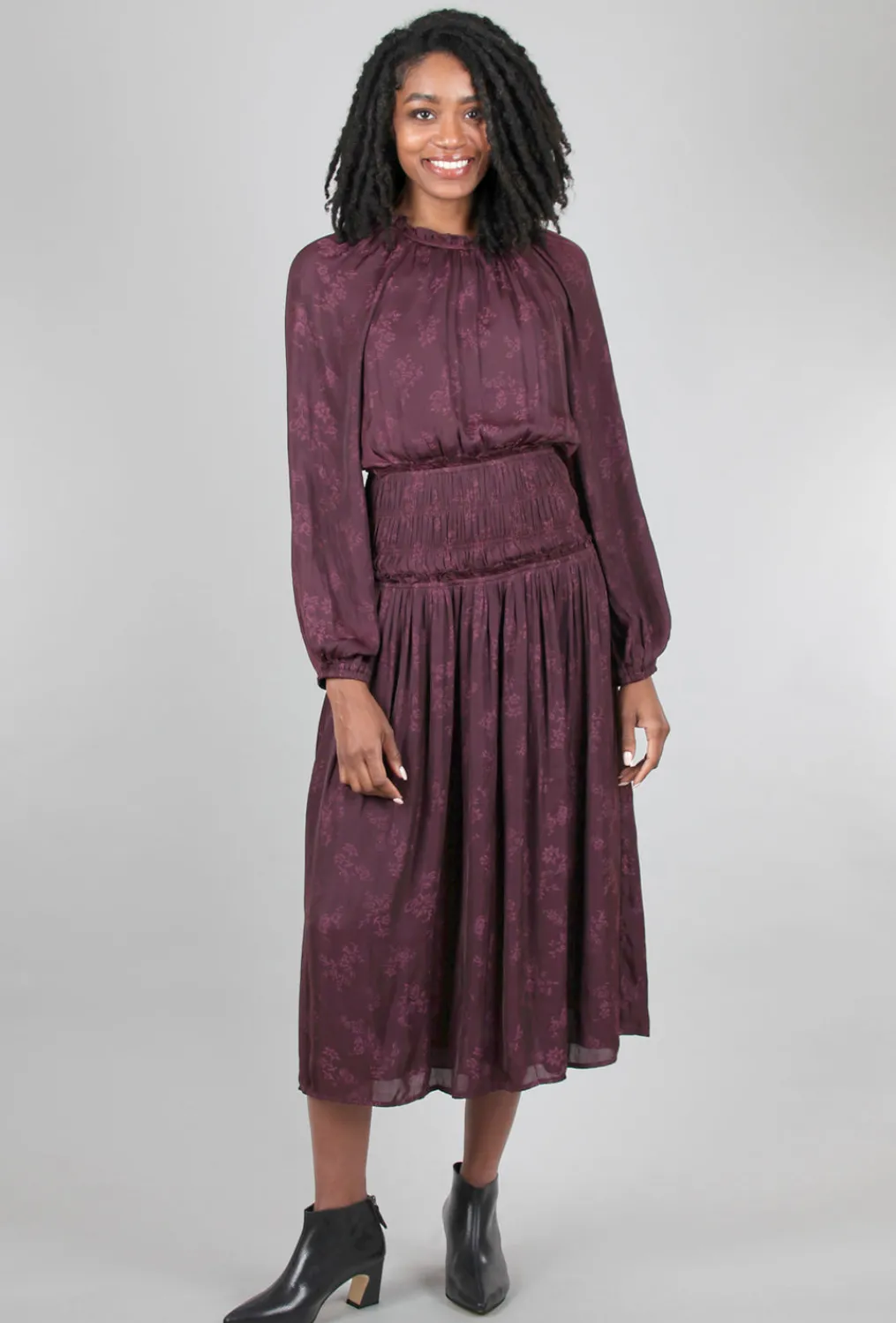 Hot Evie Lou Smocked Details Midi Dress, Plum
