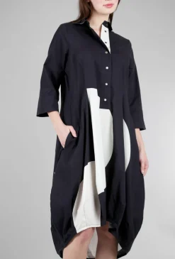 Shop Evie Lou Snap-Front Poplin Dress, Black/White