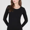 Best Sale Evie Lou Solid Crew Second Skin Top, Black