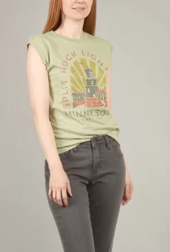 Cheap Evie Lou Split Rock Moto T-Shirt, Sage
