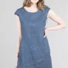 Hot Evie Lou S/S Embroidered Linen Dress, Indigo