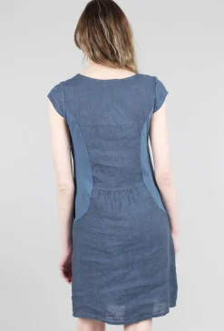 Hot Evie Lou S/S Embroidered Linen Dress, Indigo