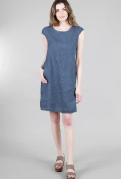 Hot Evie Lou S/S Embroidered Linen Dress, Indigo