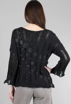 New Evie Lou Stella Drop-Stitch Pullover, Black/Dots