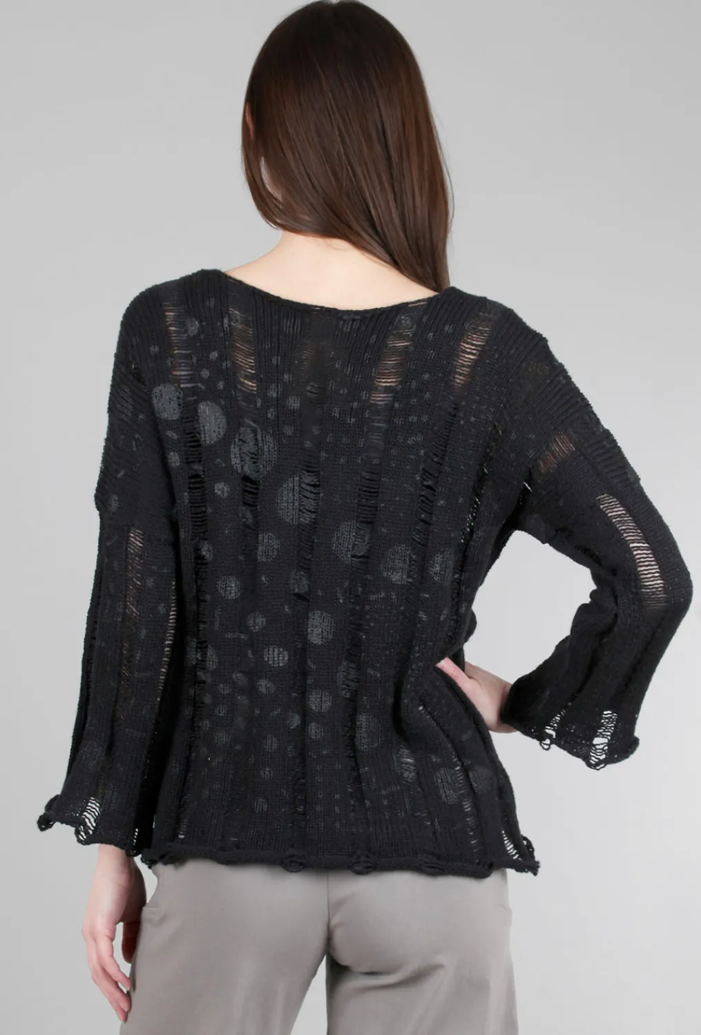 New Evie Lou Stella Drop-Stitch Pullover, Black/Dots