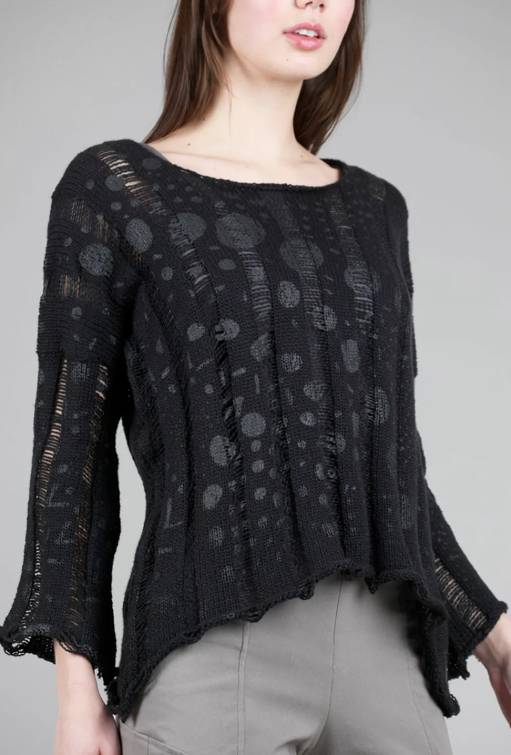 New Evie Lou Stella Drop-Stitch Pullover, Black/Dots