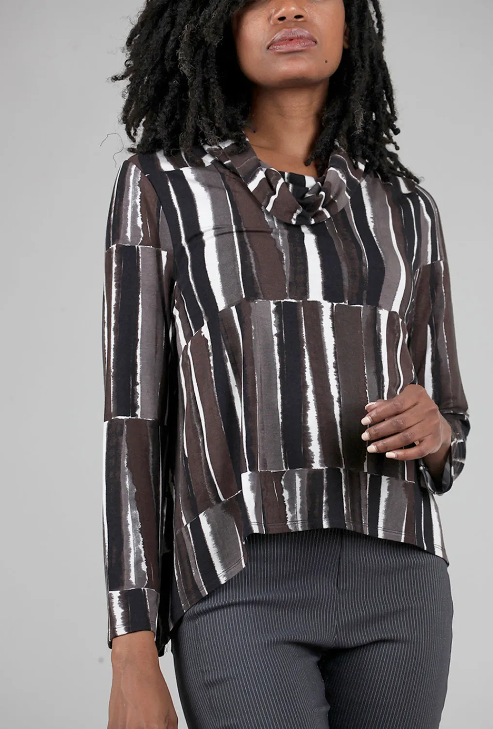 New Evie Lou Stripe Jersey Tribeca Top, Neutral Browns
