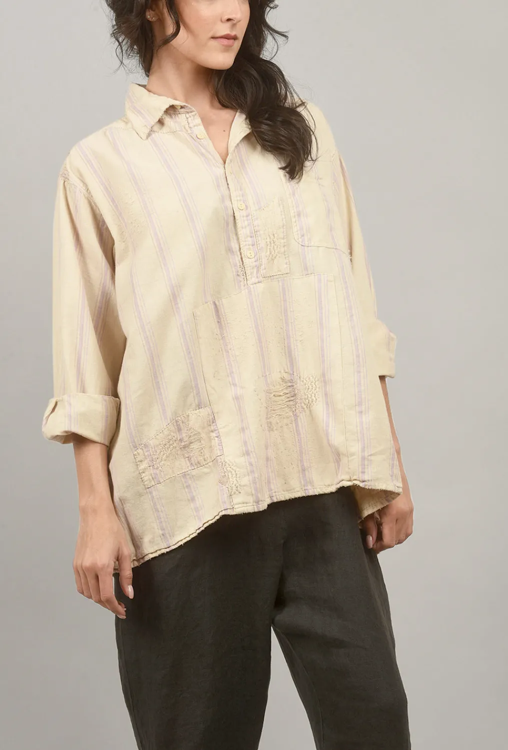 Cheap Evie Lou Stripe Raya Shirt, Cream/Lavinia