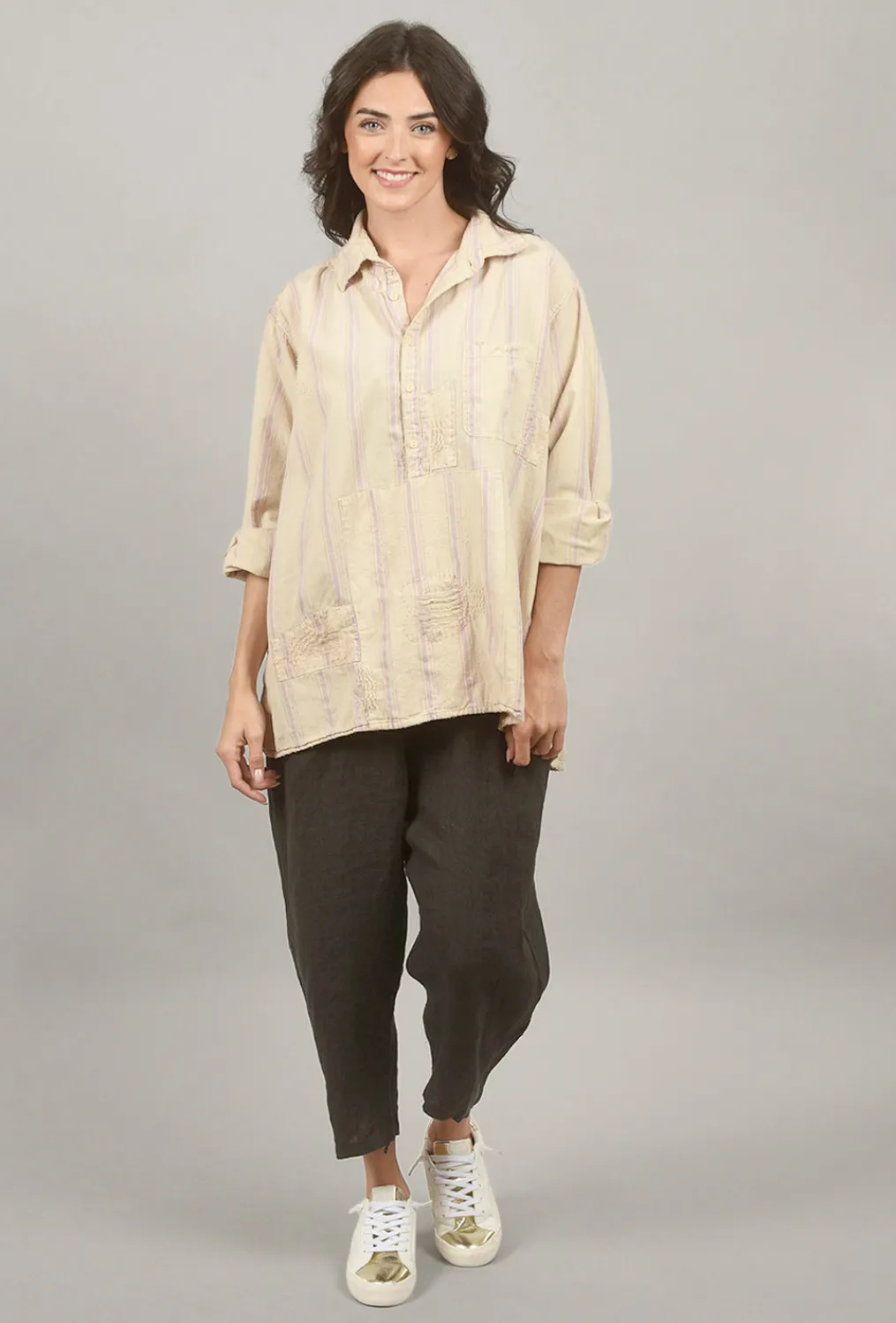 Cheap Evie Lou Stripe Raya Shirt, Cream/Lavinia
