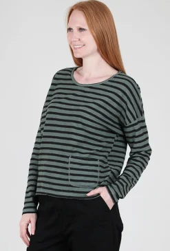 Outlet Evie Lou Striped Boxy Pocket Top, Myrtle