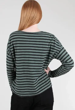 Outlet Evie Lou Striped Boxy Pocket Top, Myrtle