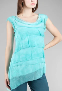 Sale Evie Lou Tattered Tiers Top, Aqua