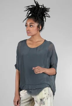 Best Evie Lou Tattered-Trim Blouse, Charcoal