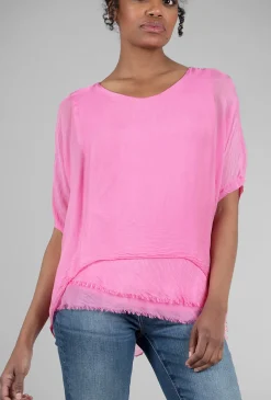 Discount Evie Lou Tattered-Trim Blouse, Hot Pink