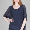 Store Evie Lou Tattered-Trim Blouse, Navy