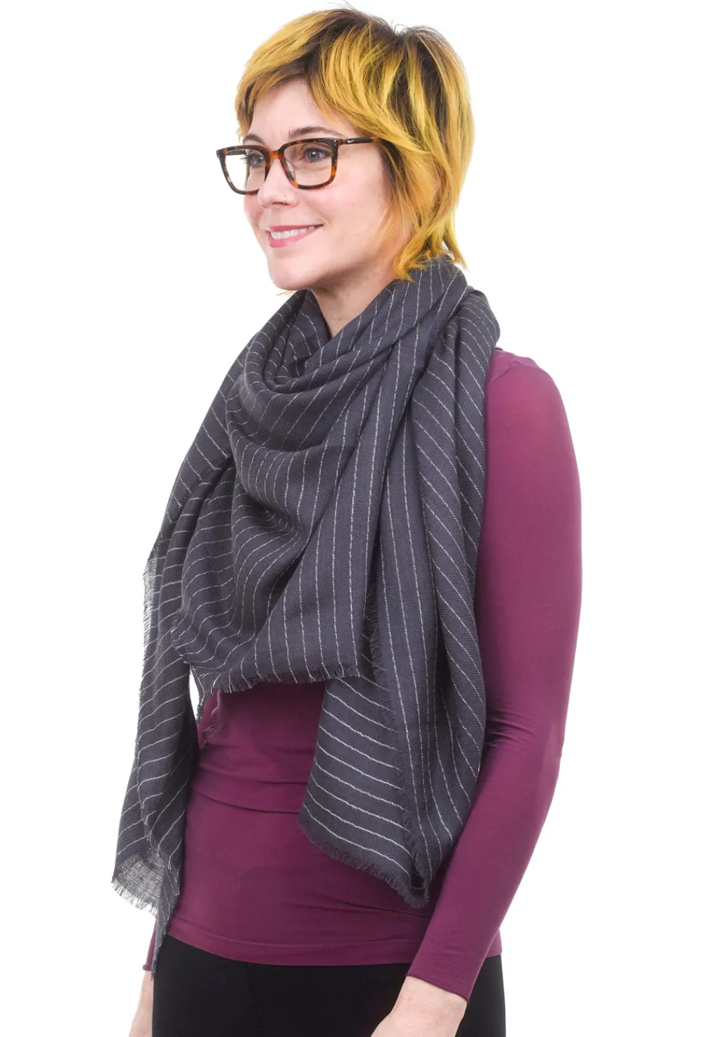 Flash Sale Evie Lou Tissue Cashmere Blend Scarf, Slate Pinstripe