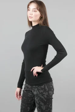 Store Evie Lou Tubular Cashmere Mock-Neck Top, Black