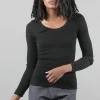 New Evie Lou Tubular Cashmere U-Neck Top, Black