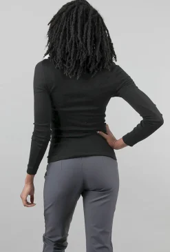 New Evie Lou Tubular Cashmere U-Neck Top, Black