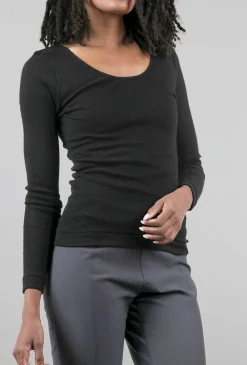 New Evie Lou Tubular Cashmere U-Neck Top, Black
