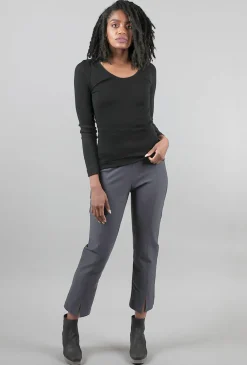 New Evie Lou Tubular Cashmere U-Neck Top, Black