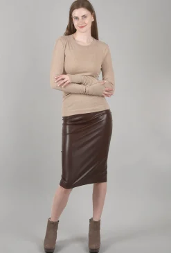 Best Sale Evie Lou Vegan Leather Midi Skirt, Chocolate