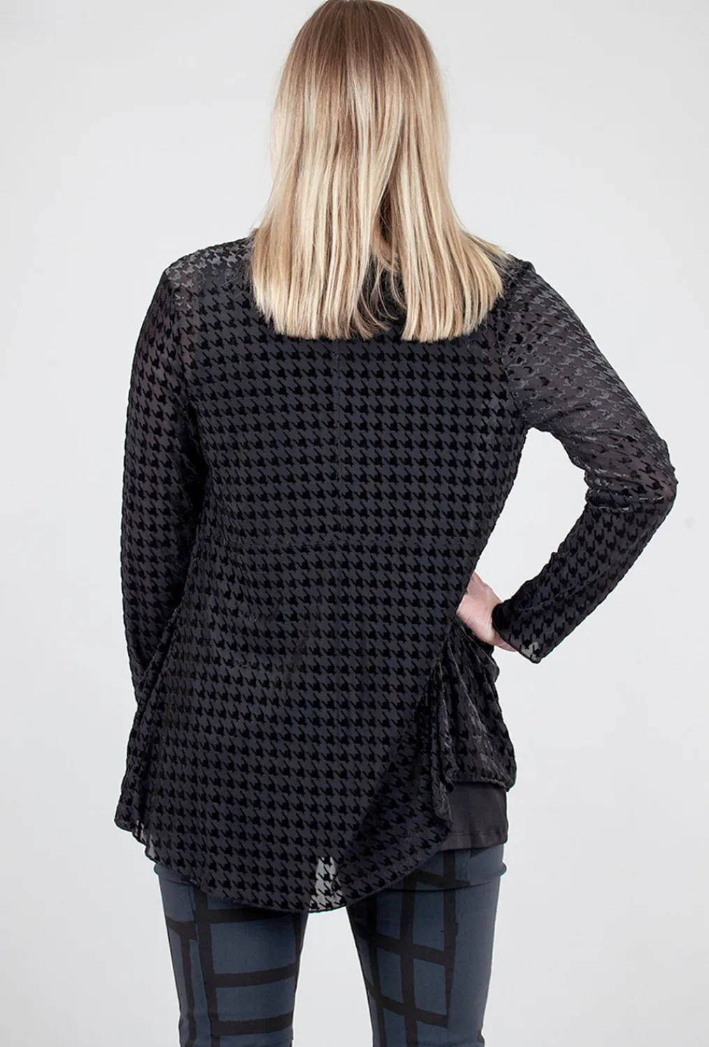 Best Evie Lou Velvet Houndstooth Mesh Cardie, Black