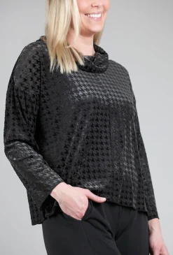 Fashion Evie Lou Velvet Mesh Houndstooth Cowl, Black