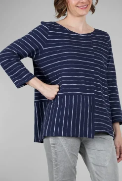 New Evie Lou Vineyard Stripe Boatneck, Navy