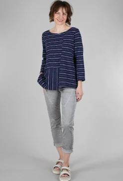 New Evie Lou Vineyard Stripe Boatneck, Navy