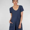 Fashion Evie Lou V-Neck Combo Tee Dress, Navy Ink