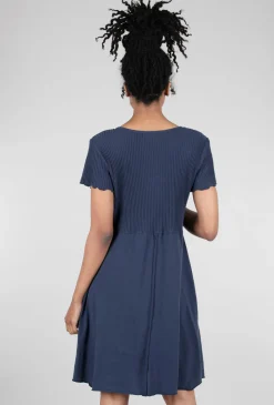 Fashion Evie Lou V-Neck Combo Tee Dress, Navy Ink