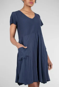 Fashion Evie Lou V-Neck Combo Tee Dress, Navy Ink