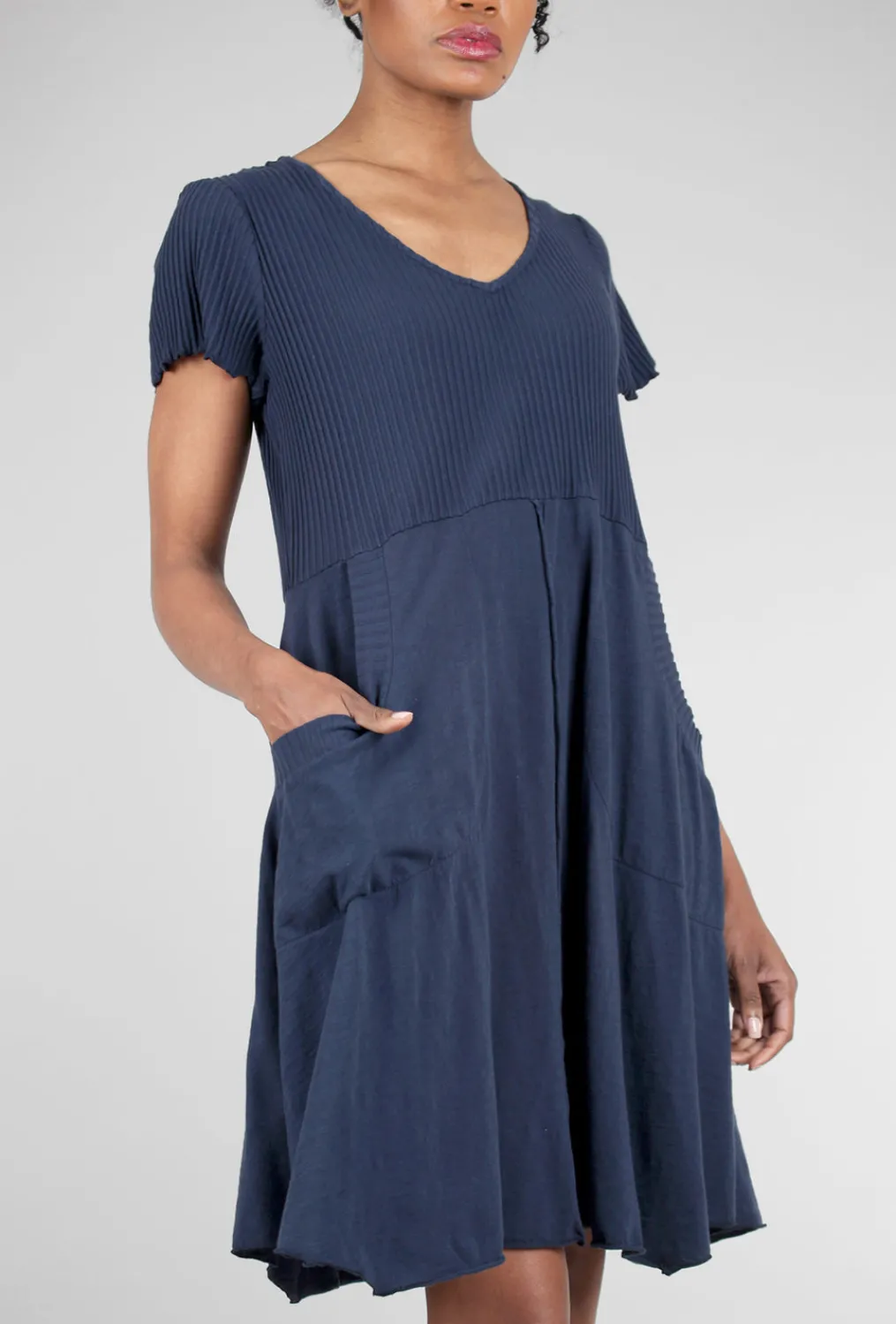 Fashion Evie Lou V-Neck Combo Tee Dress, Navy Ink