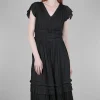 Best Sale Evie Lou V-Neck Tiered Dress, Black