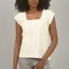 Shop Evie Lou Waffle Square-Neck Tee, Oyster